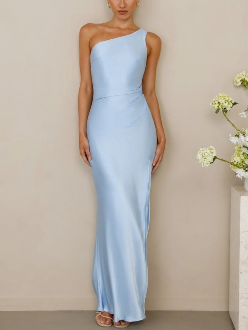 Meshki One-Shoulder Light Blue Satin Gown Size Xs